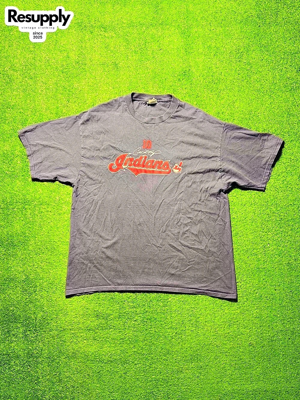 Lee Sport Grady Sizemore #10 Indians jersey tee Gray & Red 2XL